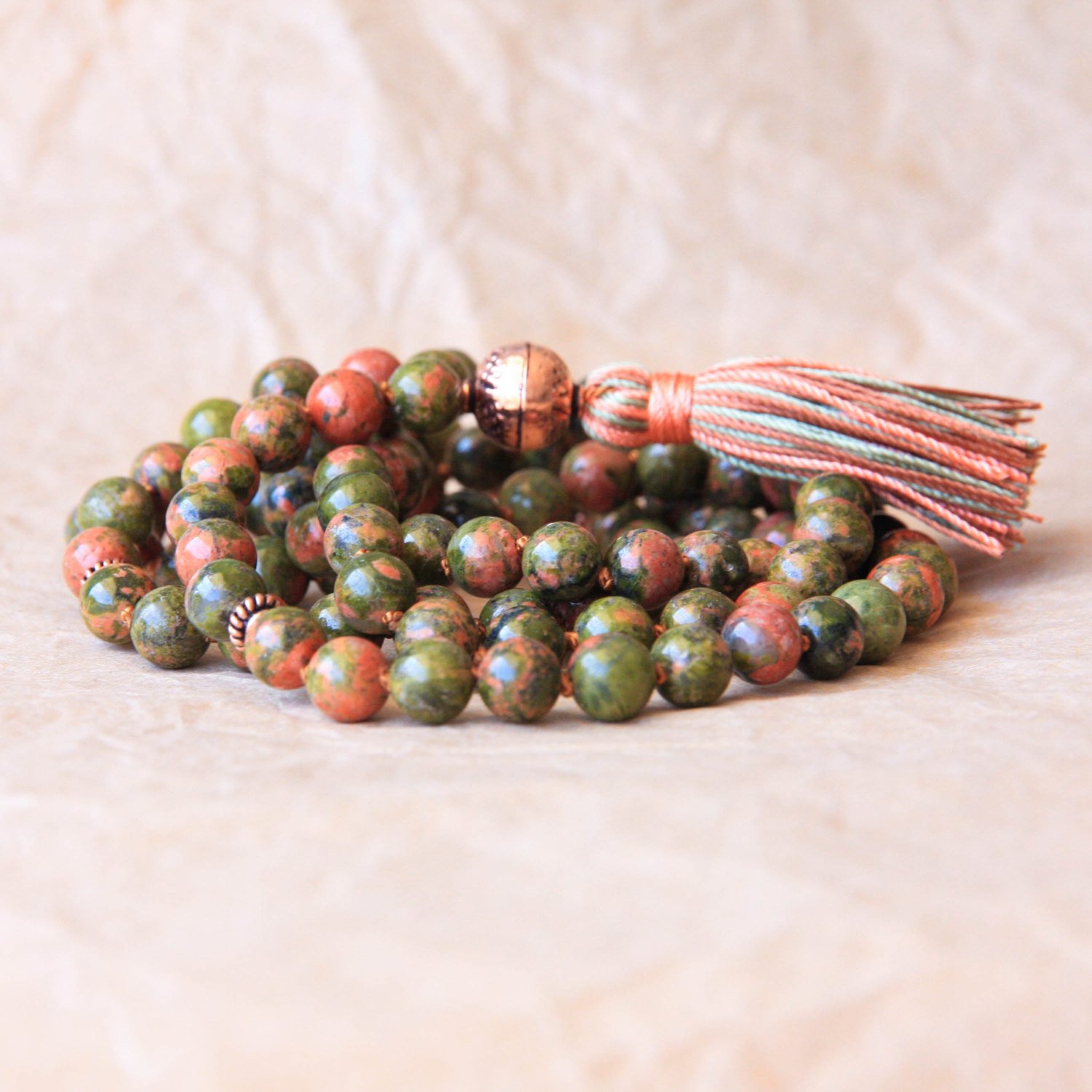 Online Japa Mala Unakite Beaded Mala Necklace