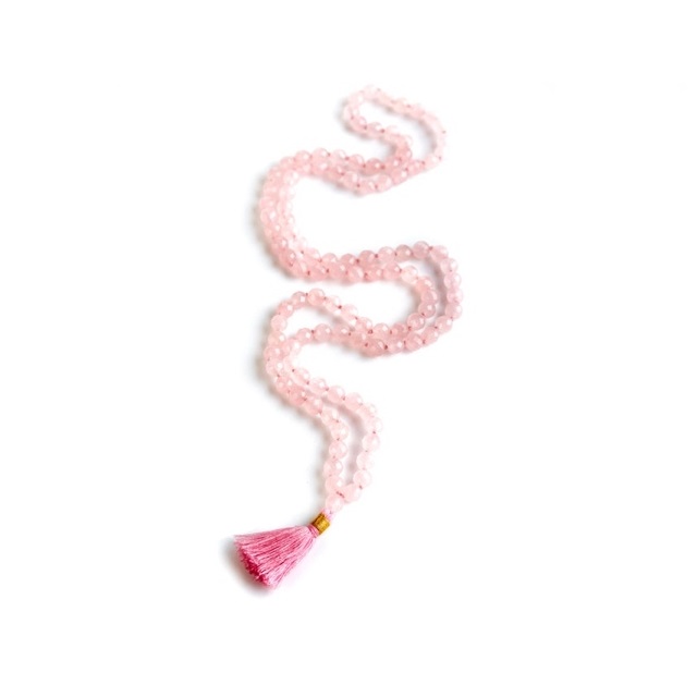 Buy Online Japa Mala OM Charm Rhodonite-Quartz-Sandalwood Beaded Mala Necklace