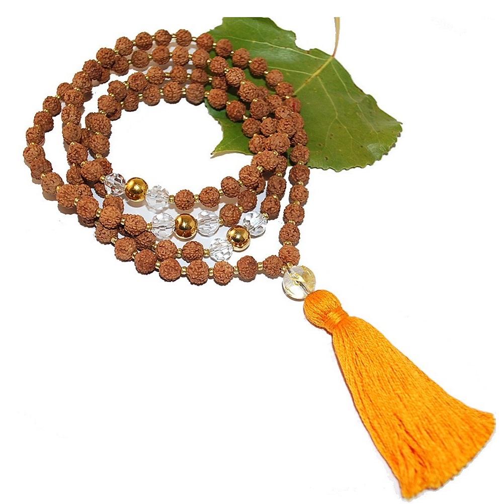 Stunning 108 Semi Precious Rudraksha Seeds Prayer Beaded Mala Necklace