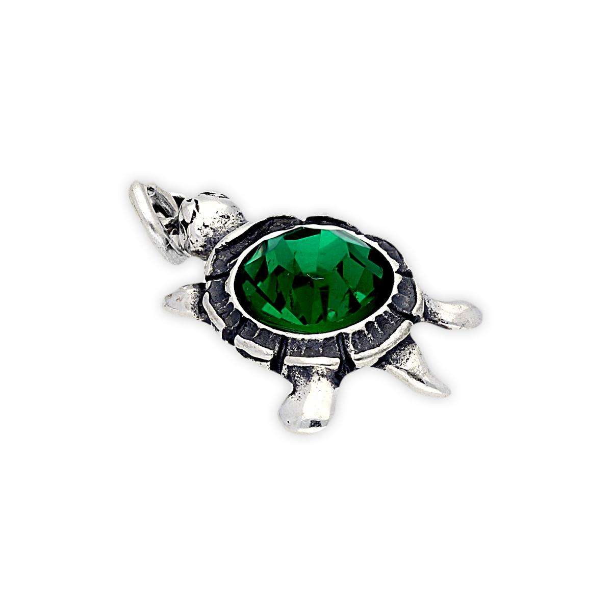 Wholesaler Of Turtle With Green Crystal Charm |927 Silver Turtle With Green Crystal Charm|