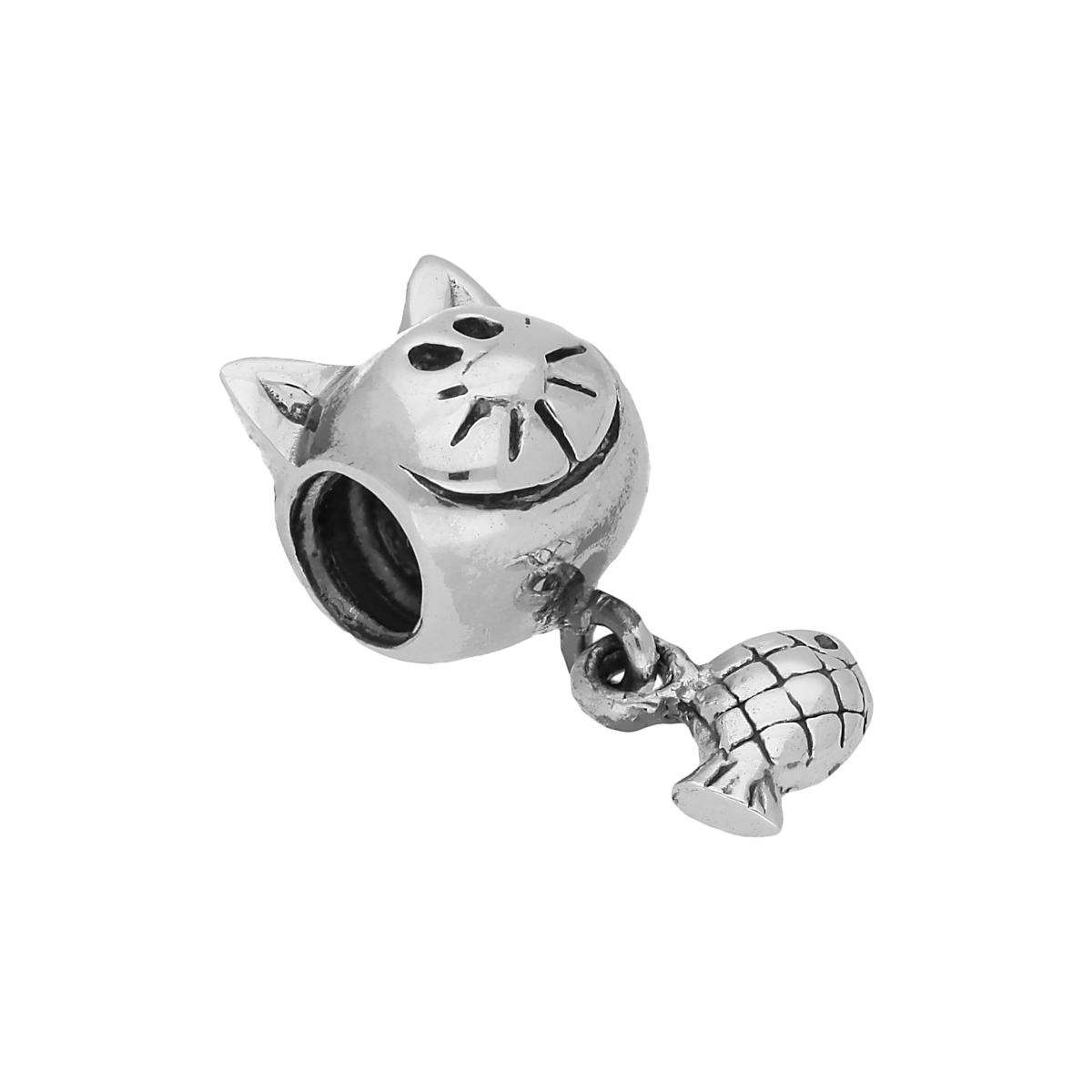 Best Quality Solid Sterling Silver Handmade Charm |Design Cat & Fish Hanging Bead Charm|