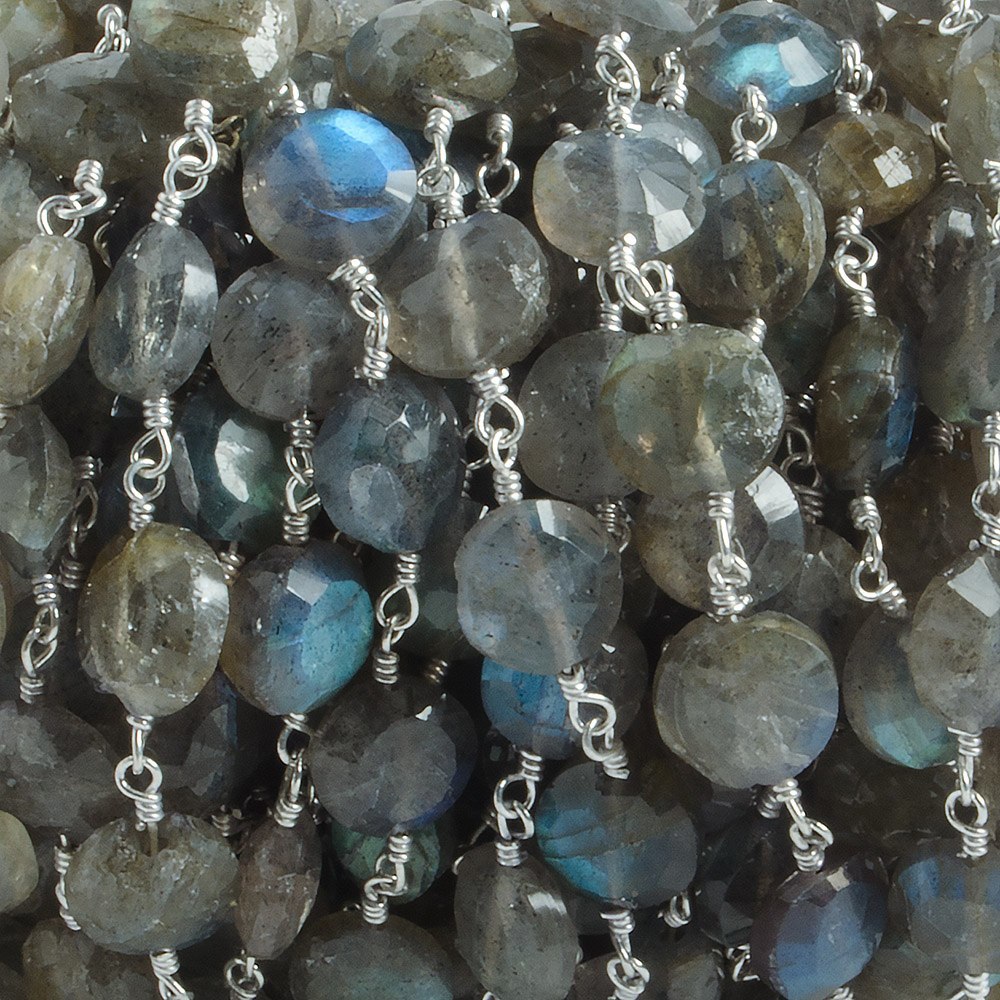 Genuine  Labradorite Faceted Coin Chain