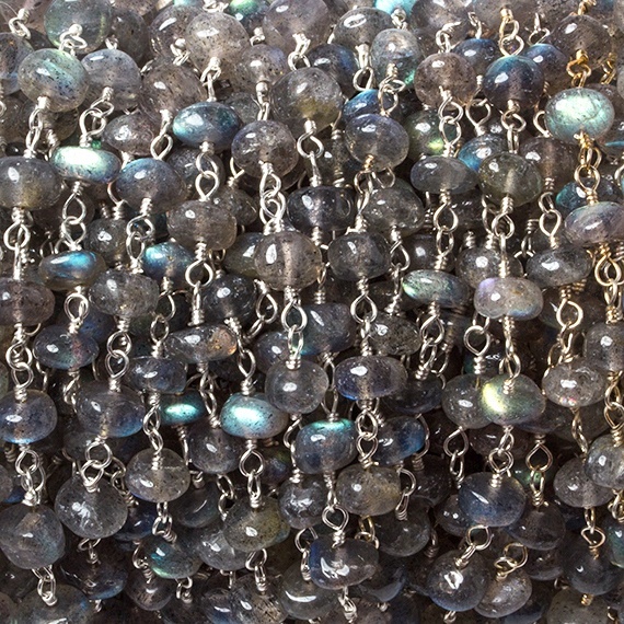 Natural  Labradorite Plain Rondell Wire Wrapped Chain