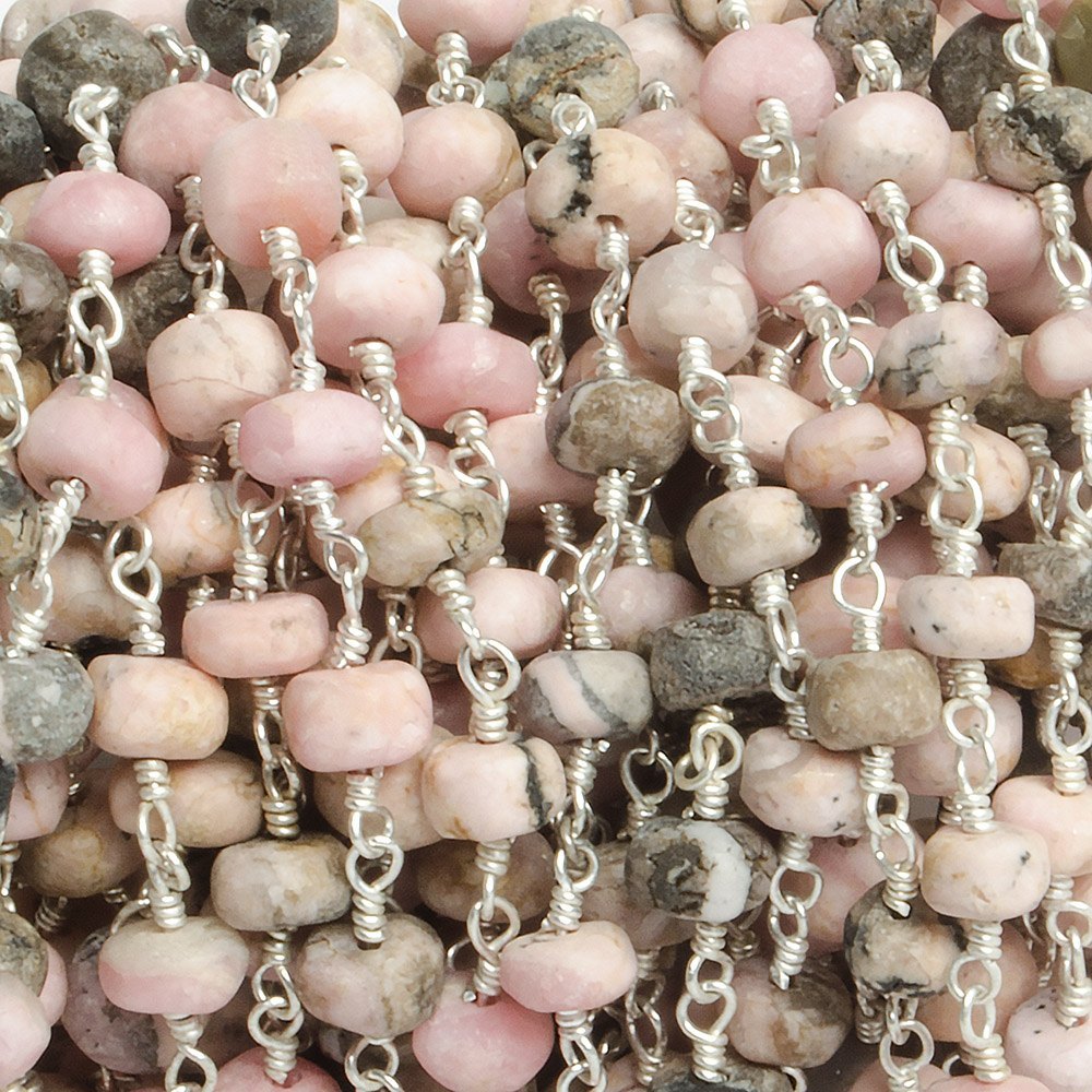 Genuine Matte Rhodonite Plain Rondell Chain