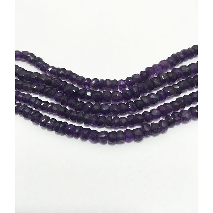 Semi Precious African Amethyst Hand Cut Faceted Rondell 4MM to 5MM Beads