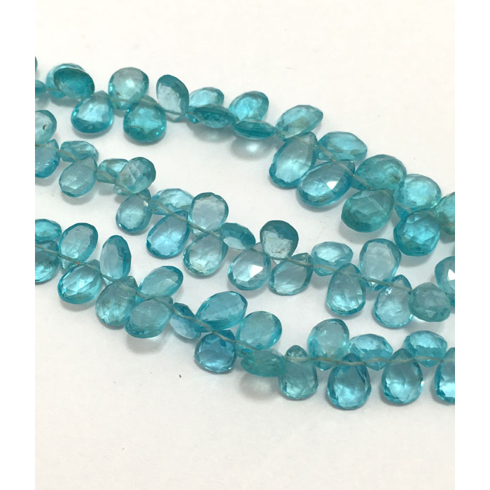Semi Precious Apatite Faceted Briolette Side drill Drops Pear 6mm to 8mm Beads