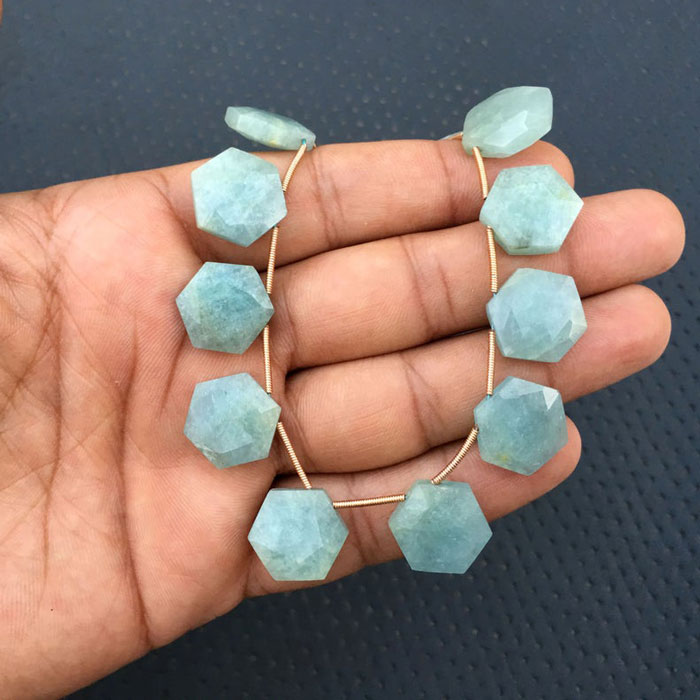 online selection of Aquamarine Hexagon Beads Strand for mala