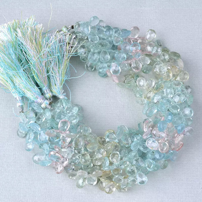 online selection of Aquamarine Side Drill Pear Drop Beads Strand for mala