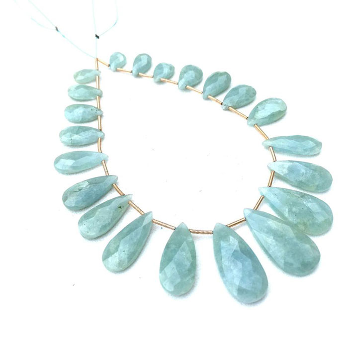 high quality Aquamarine Side Drill Pear Drop Beads Strand for jewellery