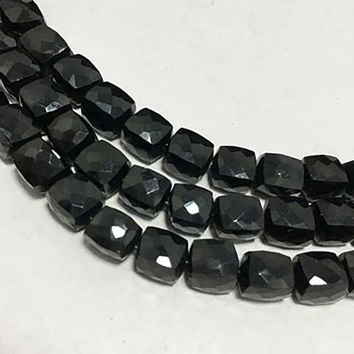 Semi Precious Black Spinal Faceted Box and Bricks 6.5mm to 7.5mm Beads