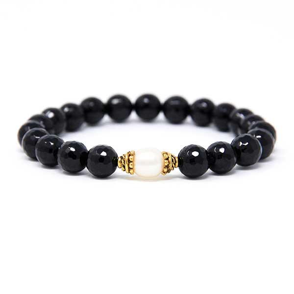 Buy Online Natural Black Tourmaline-Pearl Beads Bracelets At Wholesale Price