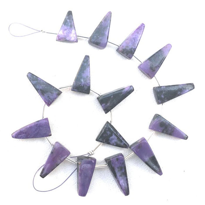 wholesaler of Charoite Triangle Beads Strand for mala