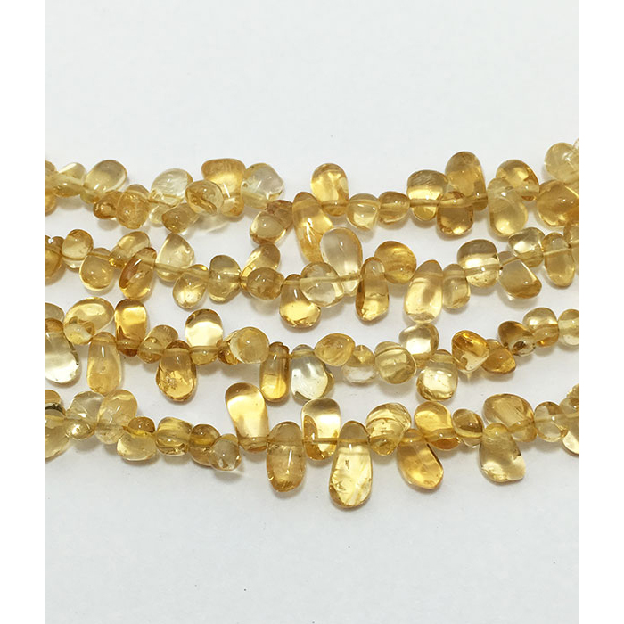 Lose Citrine Plain Side Drill Drops Pear 8mm to 12mm Beads