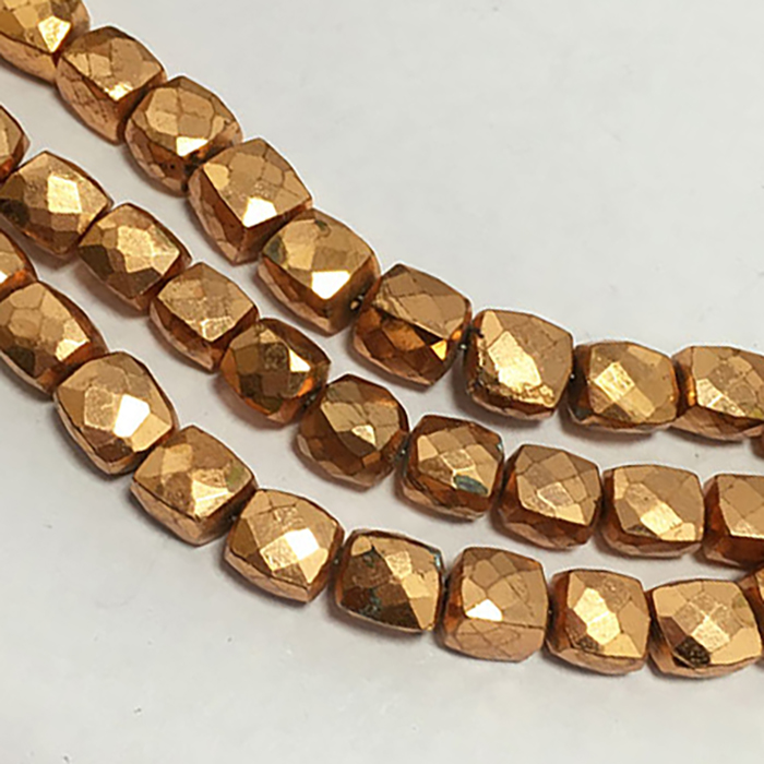 Online Copper Pyrite Faceted Box 6mm to 7mm Beads