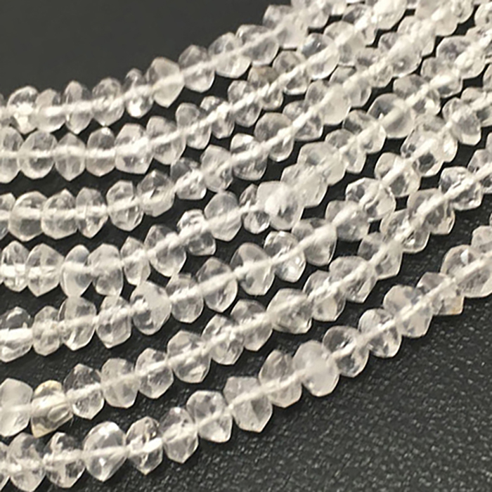 Online Crystal Quartz Hand cut Faceted Rondell 4mm Beads