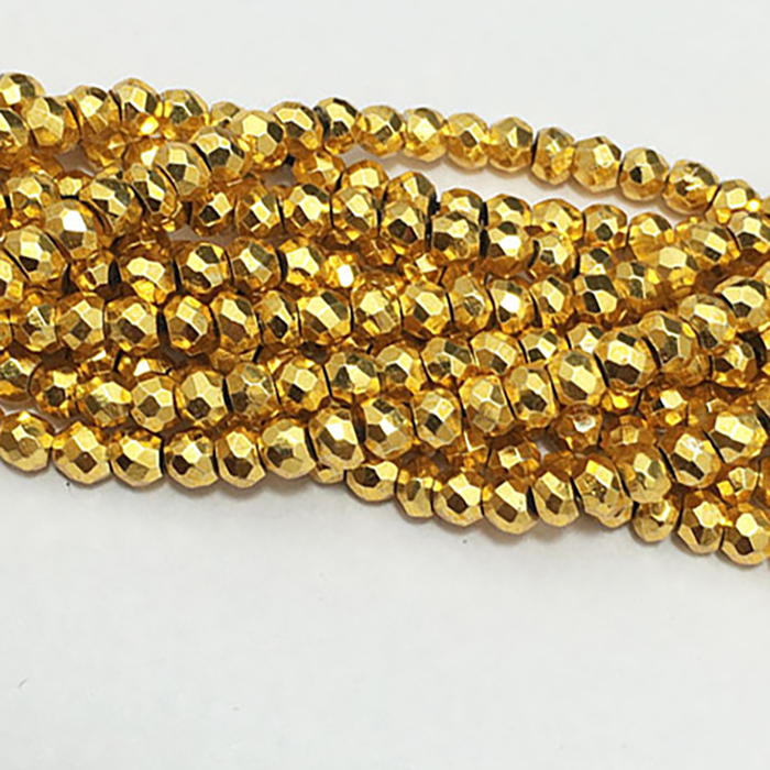 Semi Precious Golden Pyrite Faceted Rondell 3.5mm to 4mm Beads