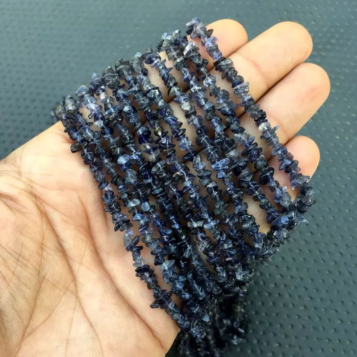 awesome look Iolite Uncut Chips Beads Strands mala