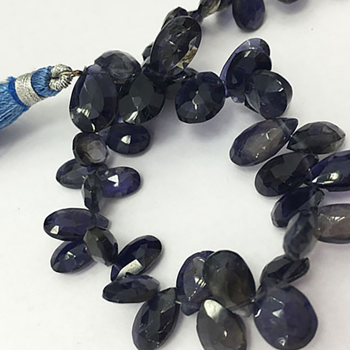 Semi Precious Iolite Faceted Briolette Faceted Pear Drops 7mm to 12mm Beads