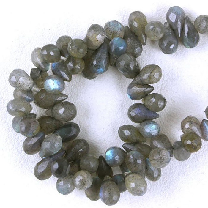 exporters of Labradorean Side Drill Pear Drop Beads Strands for mala making