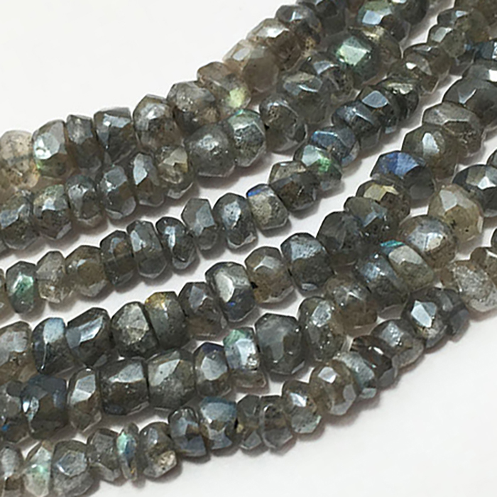 Semi Precious Labradorite Hand Cut Faceted Rondell 4Mm To 4.5Mm Beads