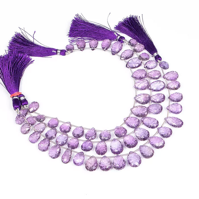 awesome look Amethyst Pear Carving Beads Strand mala
