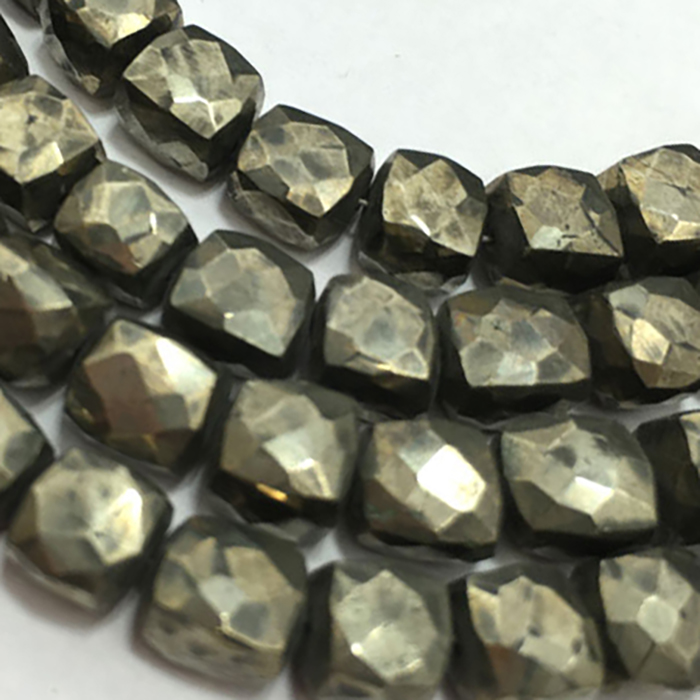 Natural Pyrite Faceted Box 7mm to 8mm Beads