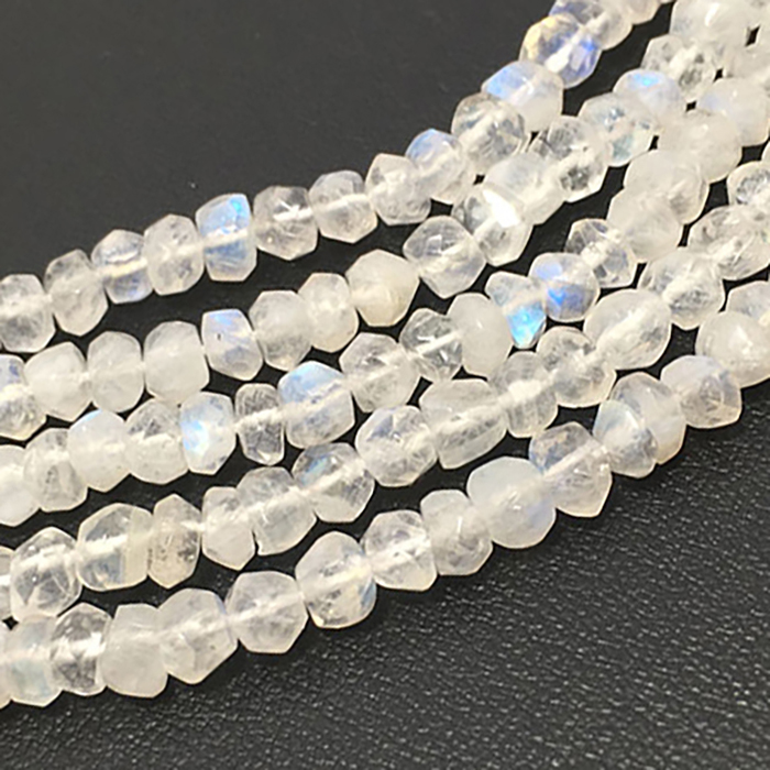 Genuine Rainbow Moonstone Hand Cut Faceted Rondell 4mm to 4.5mm Beads