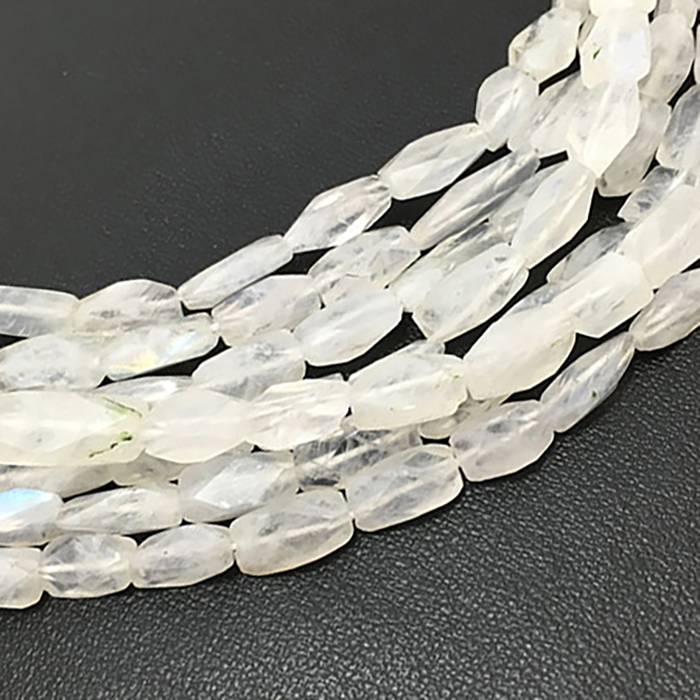 natural Rainbow Moonstone Faceted Brick 8mm to 10mm Beads