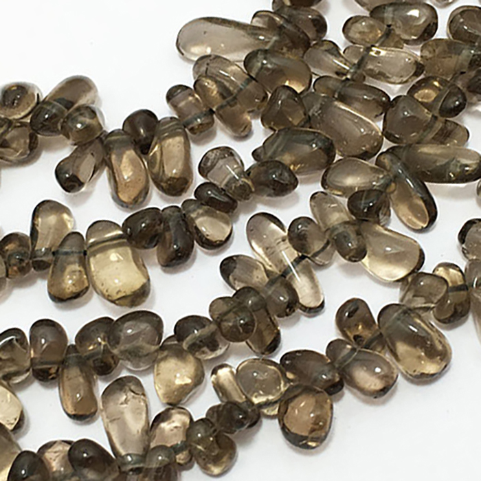 Online Smoky Quartz Plain Side Drill Drops Pear 7mm to 11mm Beads
