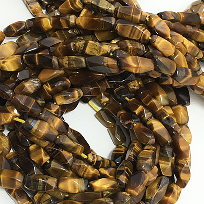 Natural Tiger Eye Faceted Brick 6mm to 8mm Beads