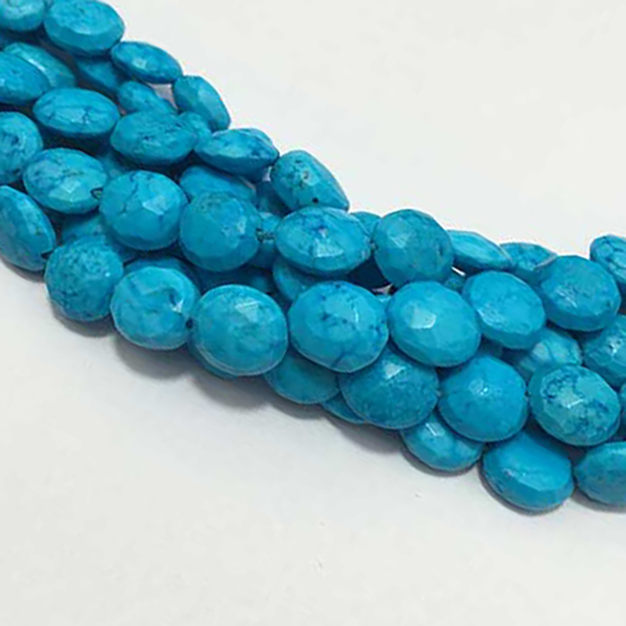 Genuine Turquoise Faceted Coin 7MM To 8MM Beads