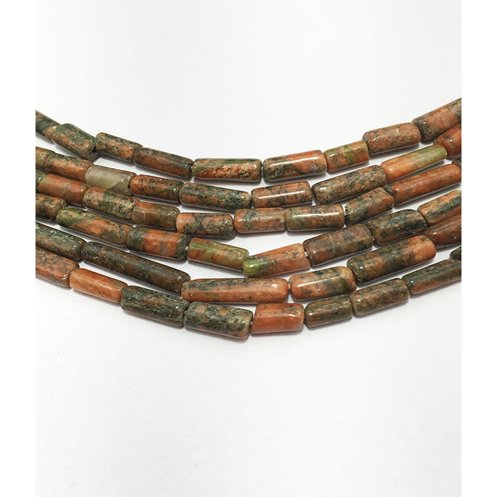 Semi Precious Unakite Plain Tube 8MM To 14MM Beads